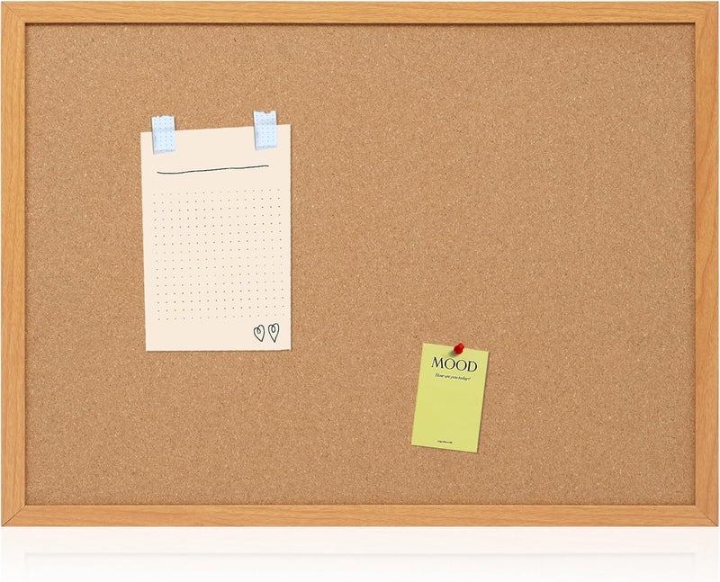 Board2by لوحة إعلانات من الفلين 20" × 30"، لوحات فلين بإطار خشبي لتزيين الجدران، لوحة رسائل مكتبية معلقة، لوحة إعلانات كبيرة مثبتة على الحائط مع 15 دبوس دفع للمدرسة، المنزل والمكتب - Image 1